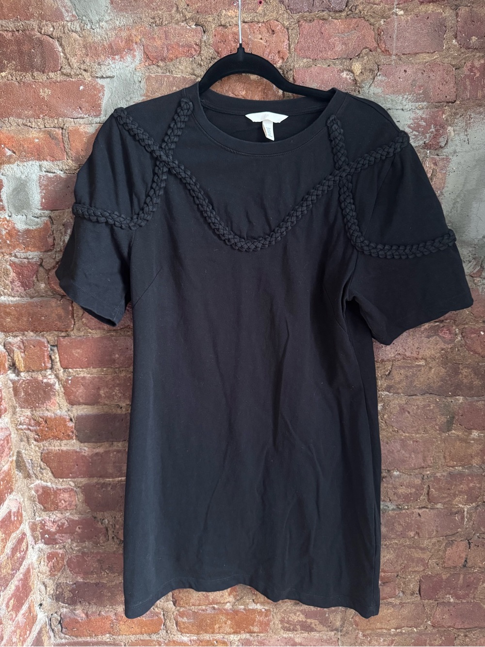 H&M Black Short Sleeve Tee with Braided Trim Detail